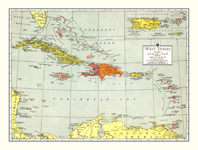 Size comparison using Vintage Map of Caribbean Sea 1943