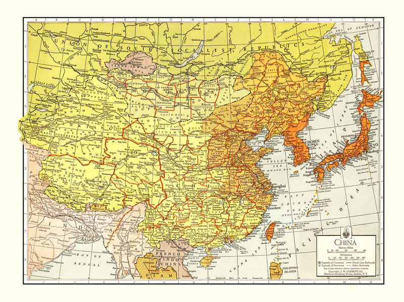 Size comparison using Vintage Map of China 1943