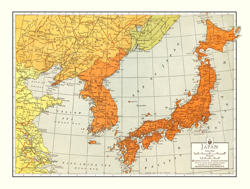 Size comparison using Vintage Map of Japan 1943