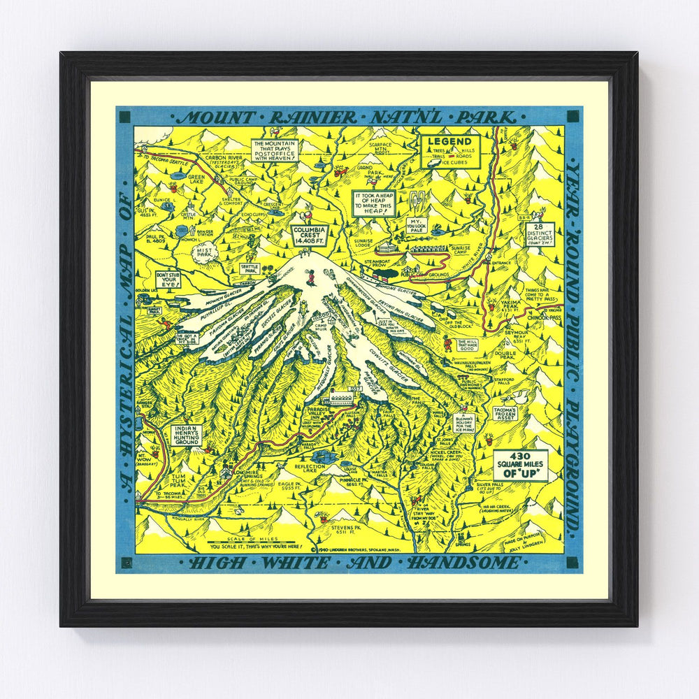 Mount Rainier National Park Vintage Map 1940