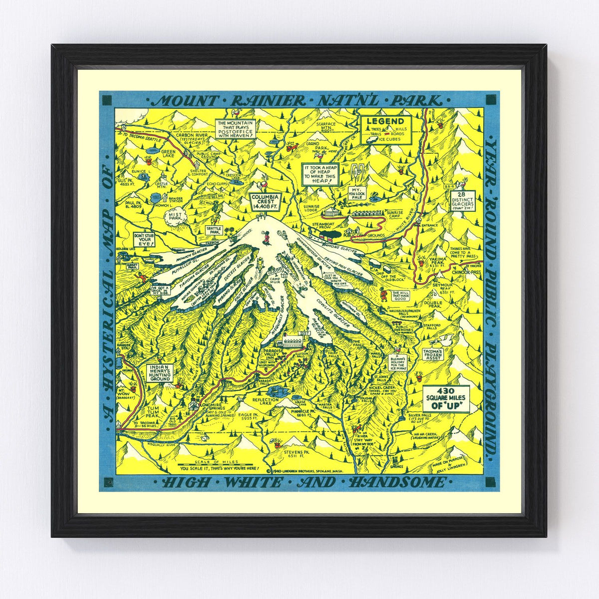 Mount Rainier National Park Vintage Map 1940