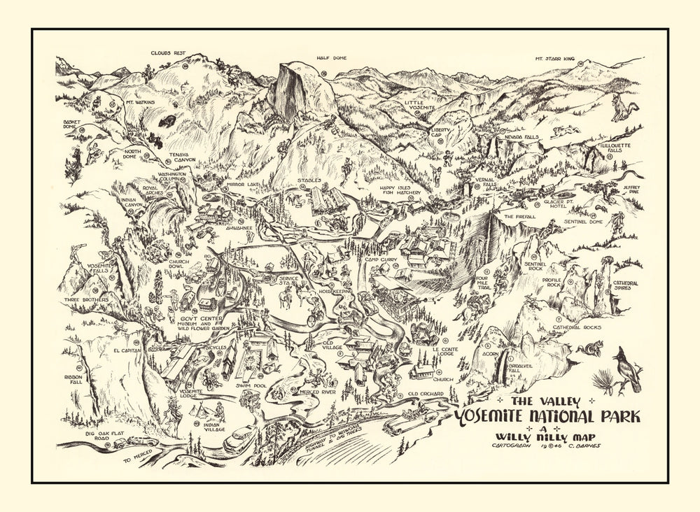 Vintage Map of Yosemite National Park 1946 print style example