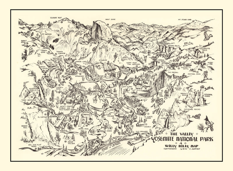 Size comparison using Vintage Map of Yosemite National Park 1946