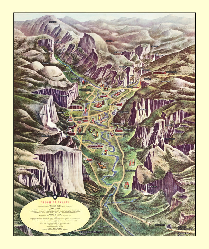 Size comparison using Vintage Map of Yosemite Valley 1955