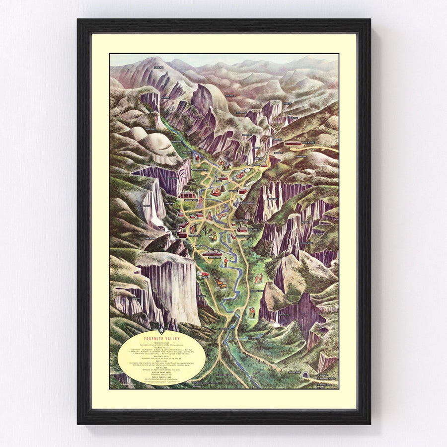 Yosemite National Park Vintage Map 1955