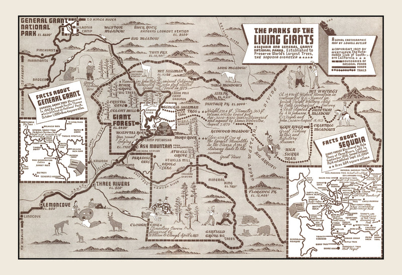 Size comparison using Vintage Map of Sequoia National Park & General Grant National Park 1937