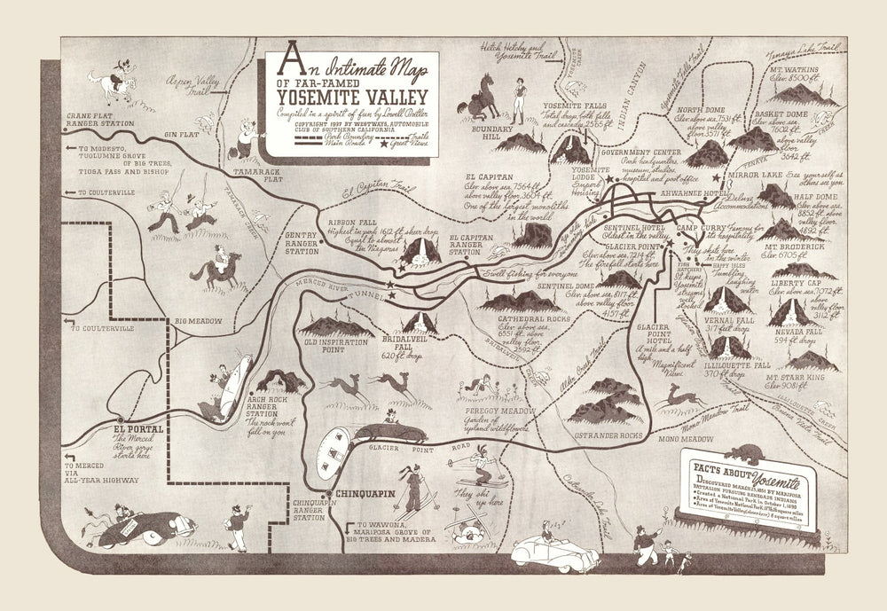 Vintage Map of Yosemite Valley 1937 print style example