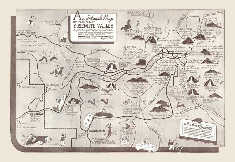Size comparison using Vintage Map of Yosemite Valley 1937