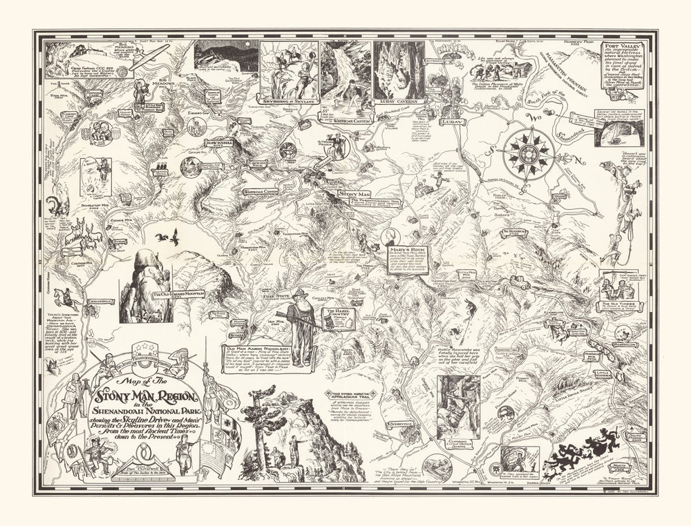 Vintage Map of Stony Man in Shenandoah National Park 1935 print style example