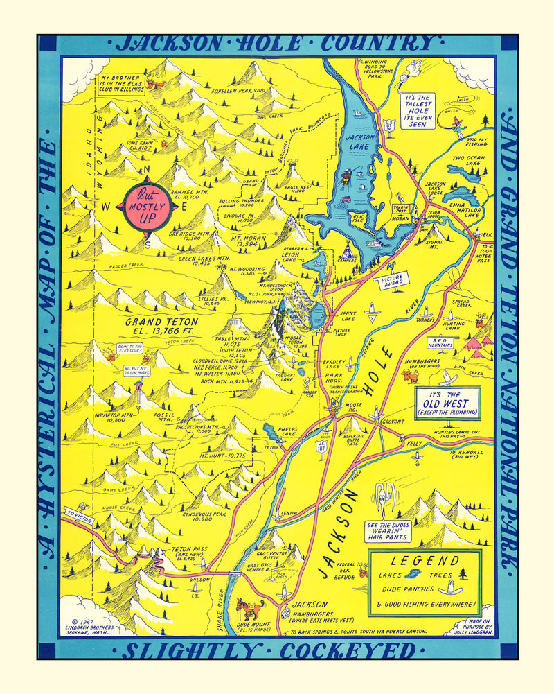 Size comparison using Vintage Map of Jackson Hole & Grand Teton National Park 1947