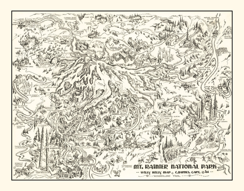 Vintage Map of Mt. Rainier National Park 1946 print style example