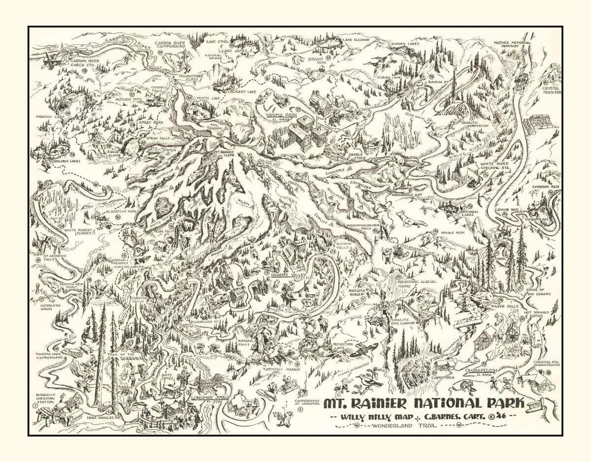 Preview of Vintage Map of Mt. Rainier National Park 1946
