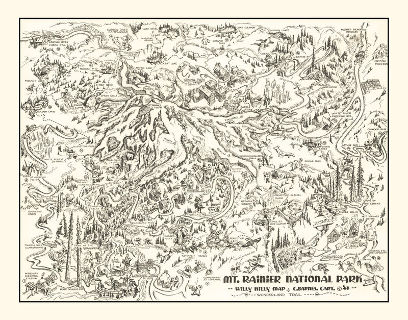 Size comparison using Vintage Map of Mt. Rainier National Park 1946