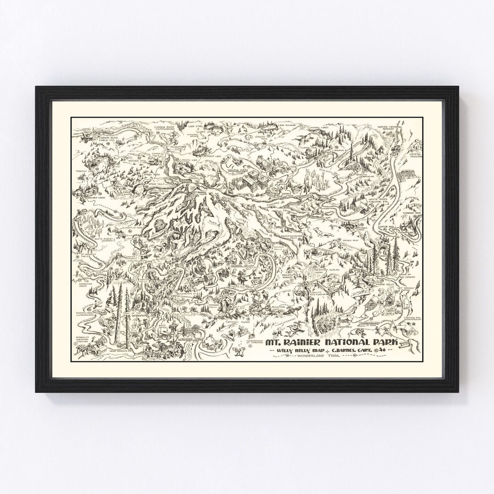 Mount Rainier National Park Vintage Map 1946