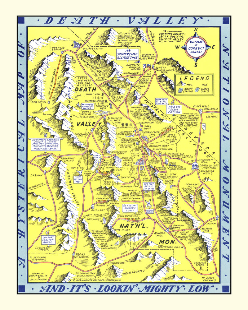 Size comparison using Vintage Map of Death Valley National Park 1948