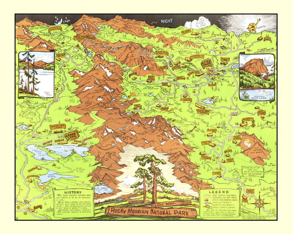 Vintage Map of Rocky Mountain National Park, Estes Park & Grand Lake 1948 print style example