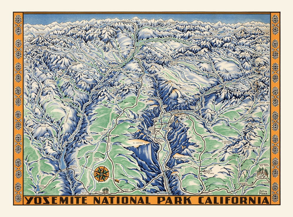 Vintage Map of Yosemite National Park 1955 print style example