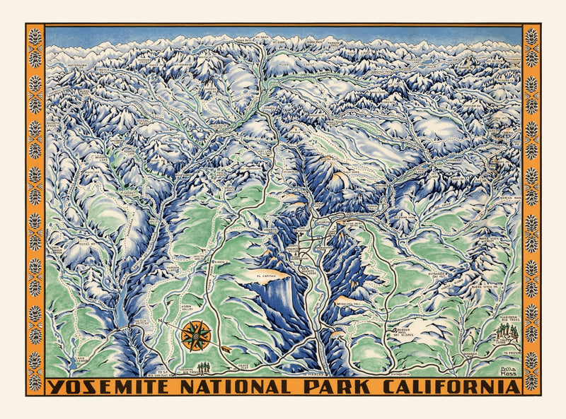 Size comparison using Vintage Map of Yosemite National Park 1955