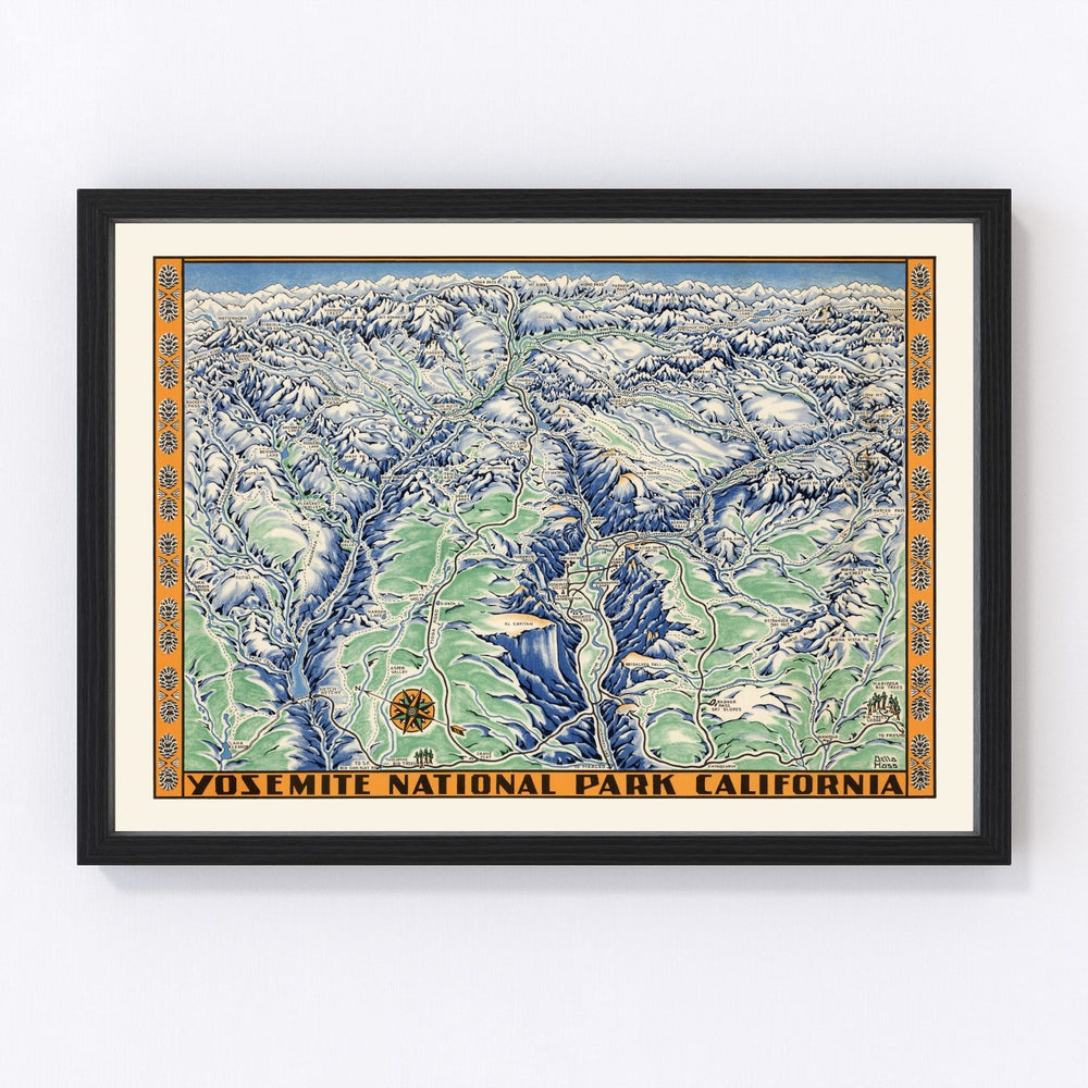 Yosemite National Park Vintage Map 1955