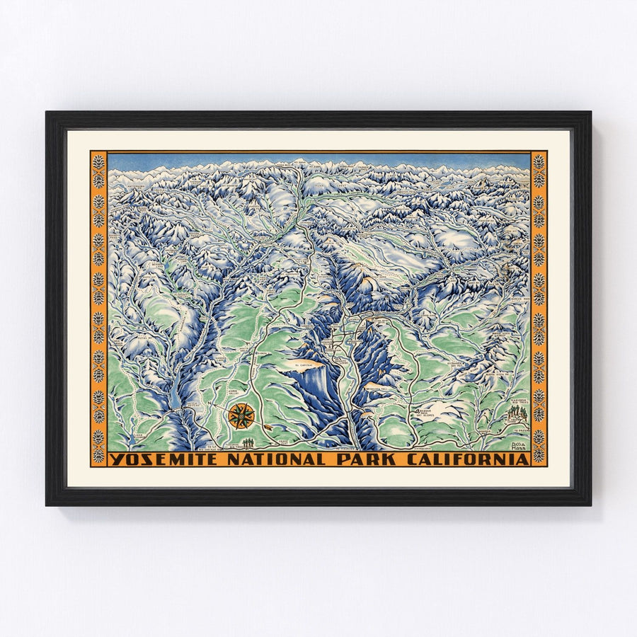 Yosemite National Park Vintage Map 1955