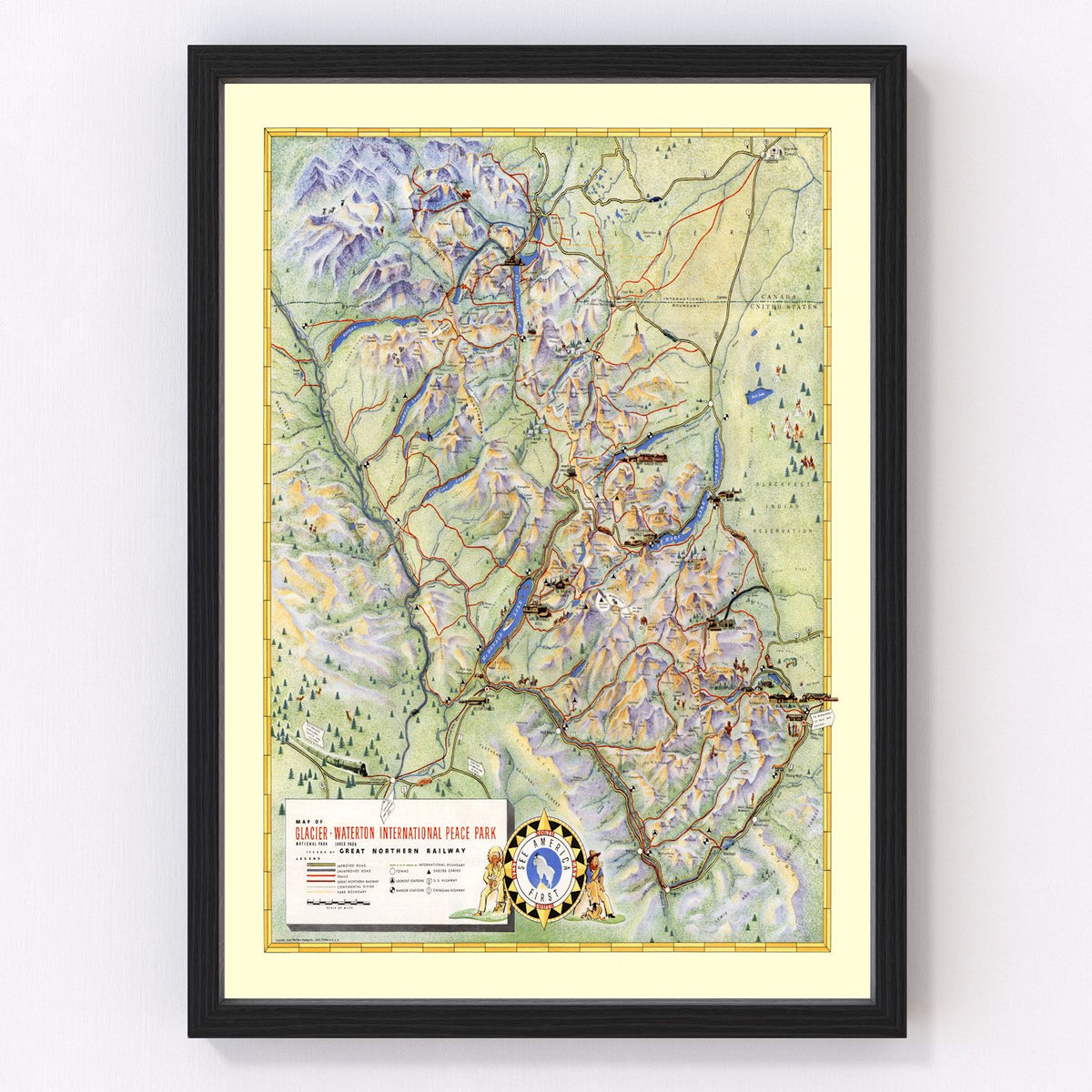 Glacier National Park Vintage Map 1939