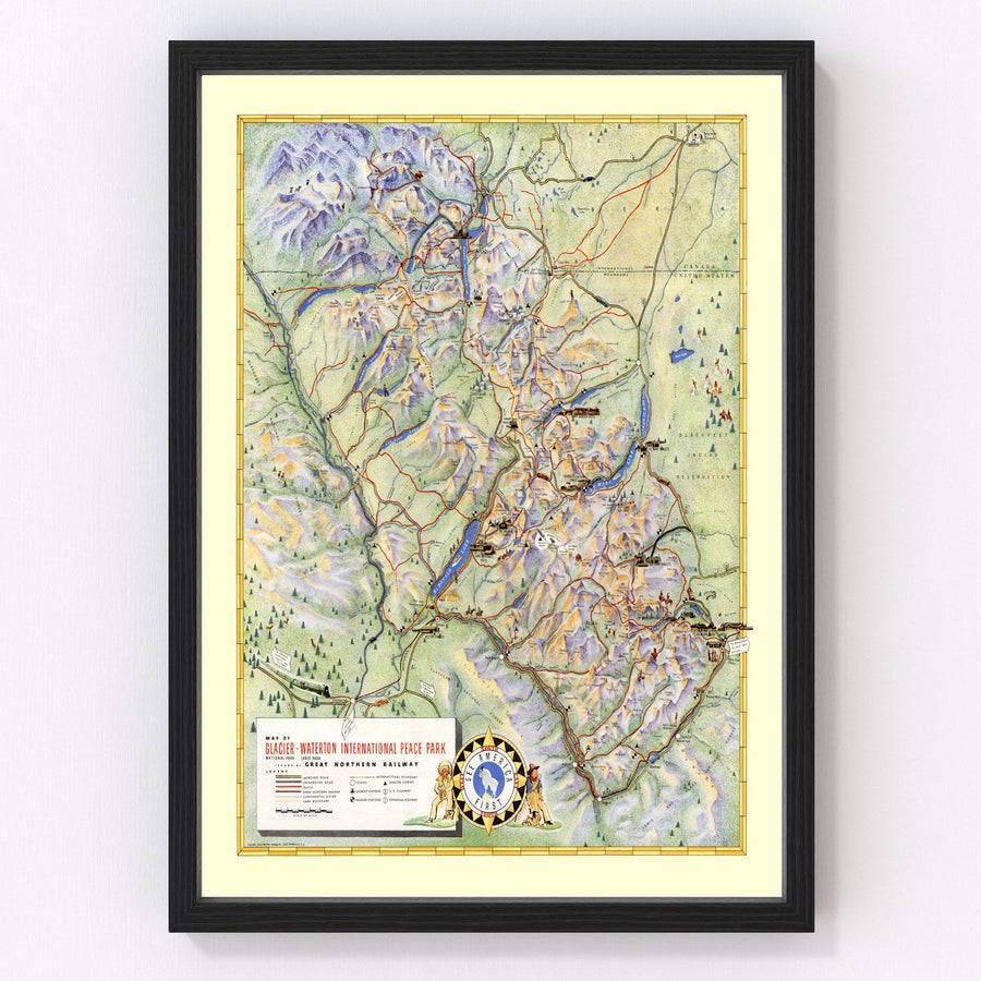 Vintage Map of Glacier National Park 1939