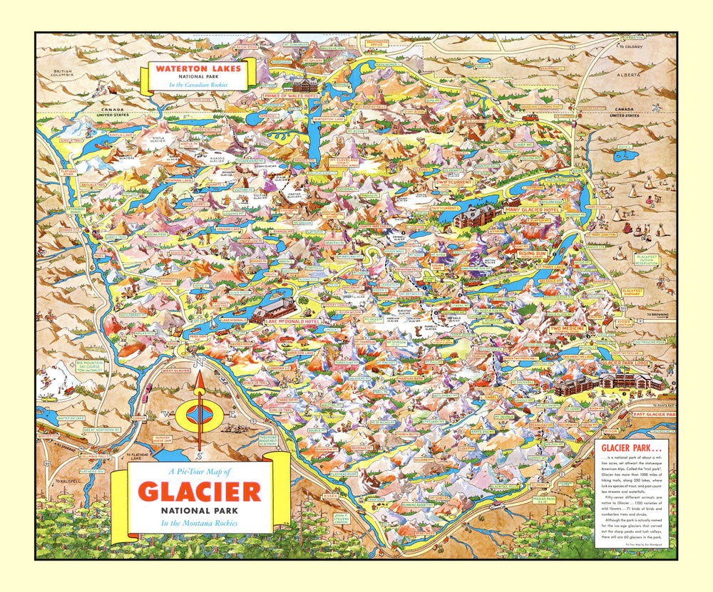 Vintage Map of Glacier National Park 1953 print style example