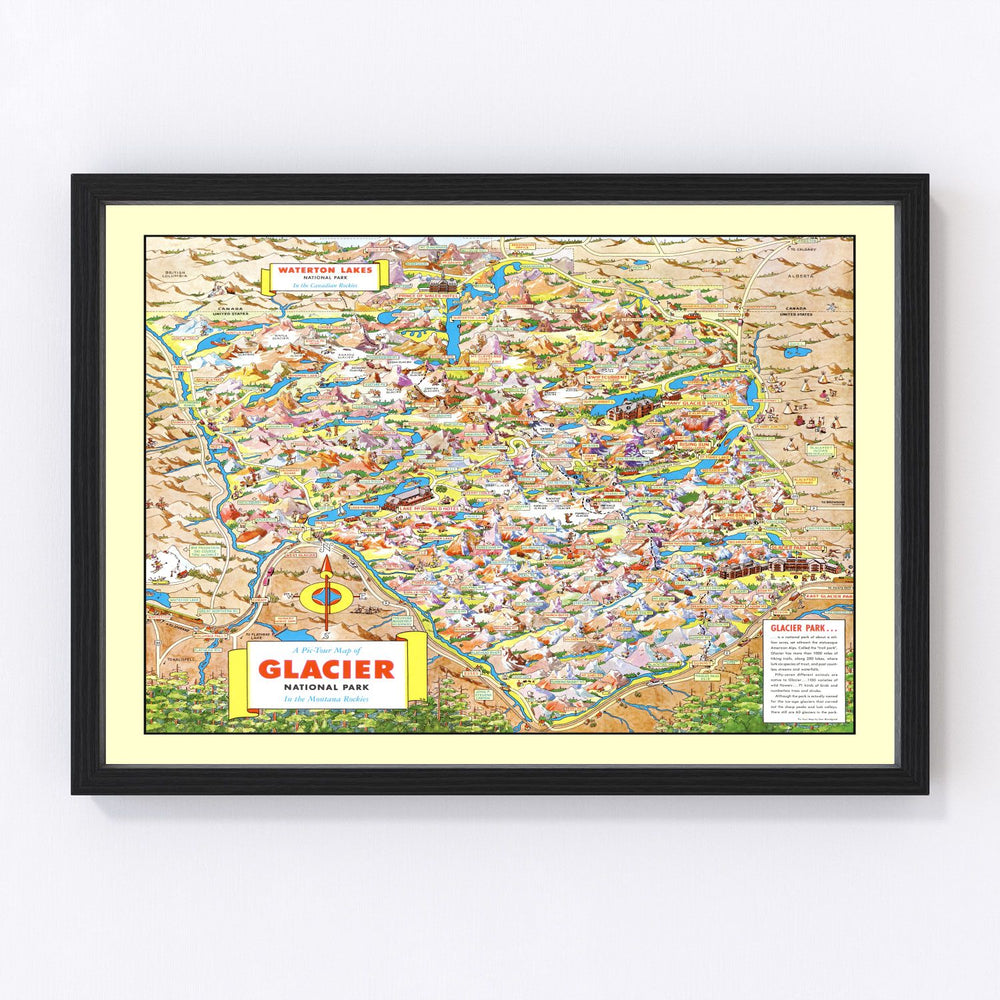 Glacier National Park Vintage Map 1953