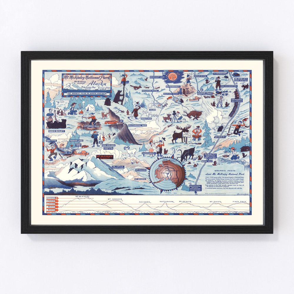 Mount McKinley National Park Vintage Map 1937