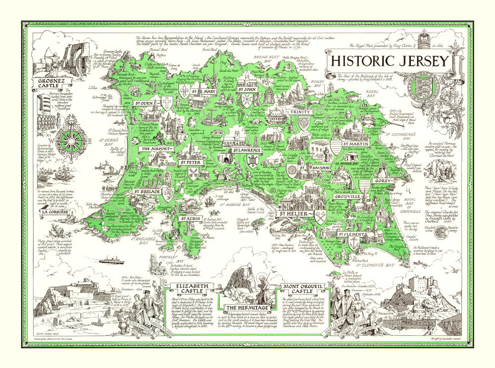 Vintage Map of Jersey, England 1957 print style example