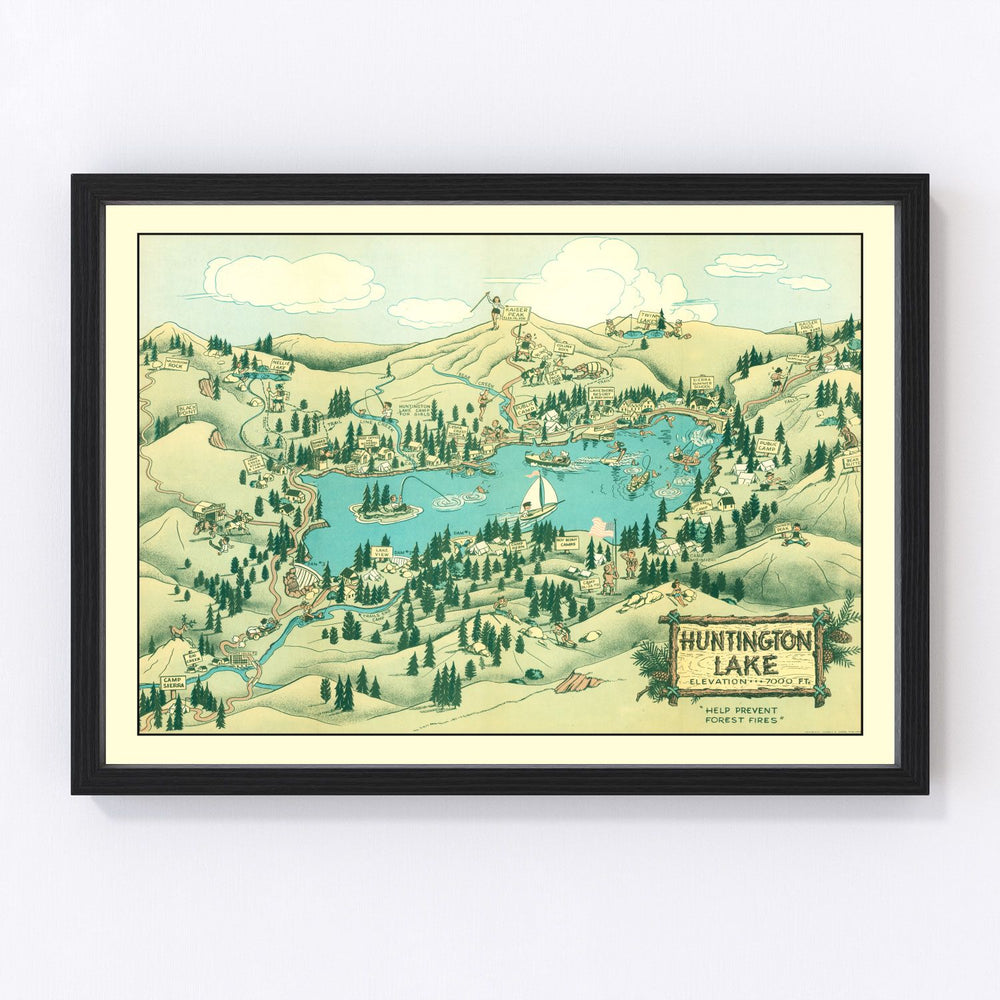 Huntington Lake Vintage Map 1940