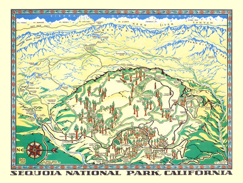 Size comparison using Vintage Map of Sequoia National Park 1954