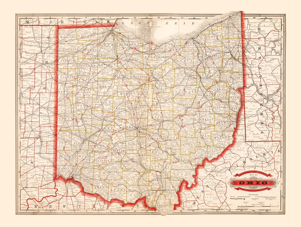 Vintage Railroad Map of Ohio 1882 print style example