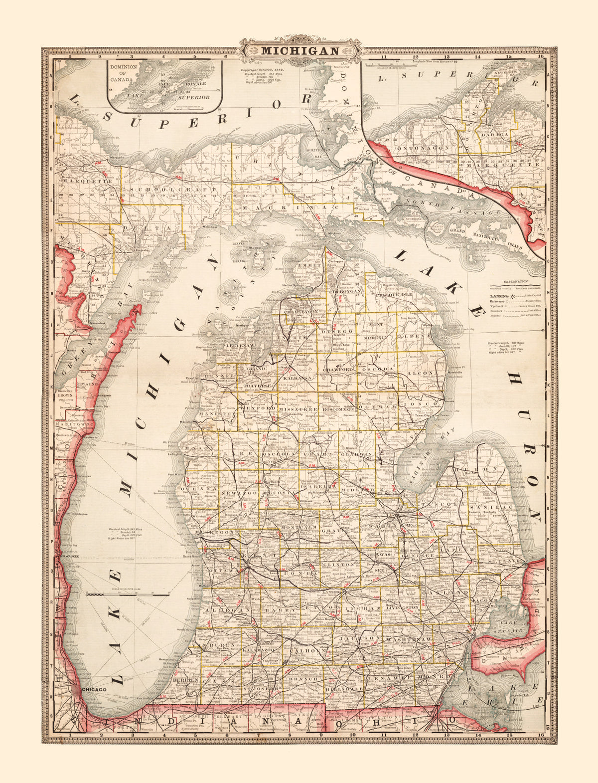 Preview of Vintage Map of Michigan 1882