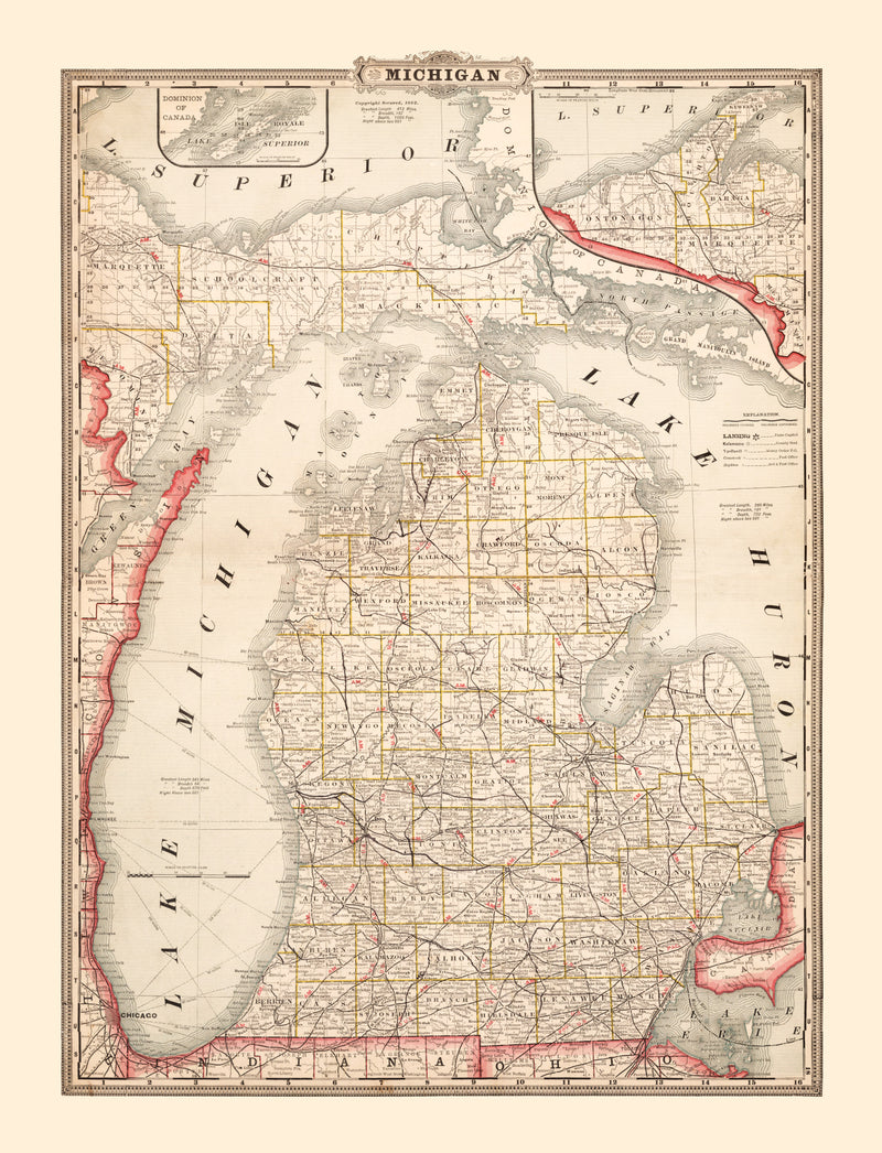 Size comparison using Vintage Map of Michigan 1882