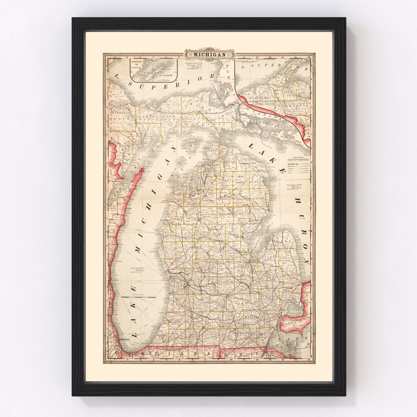 Michigan Vintage Map 1882