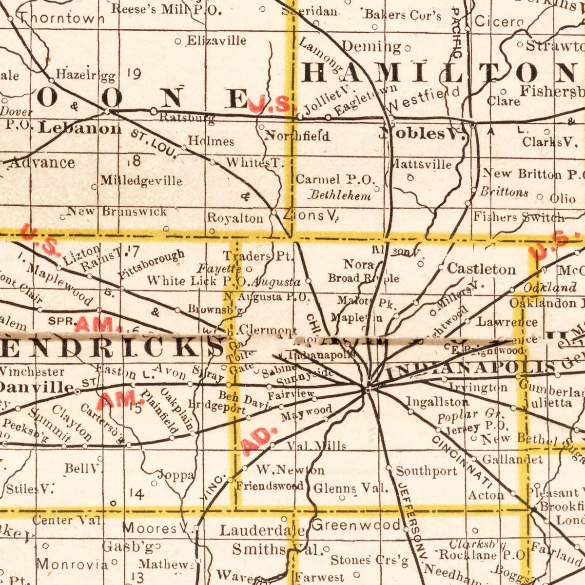 Restored historic details from the 1882 state map of County, Indiana