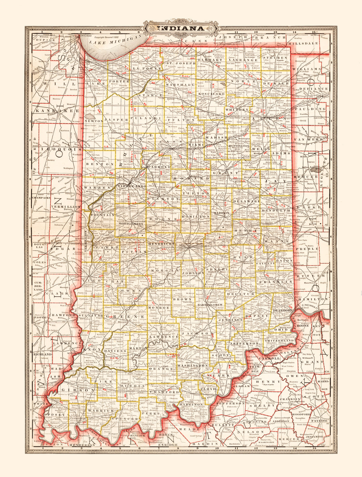 Preview of Vintage Map of Indiana 1882