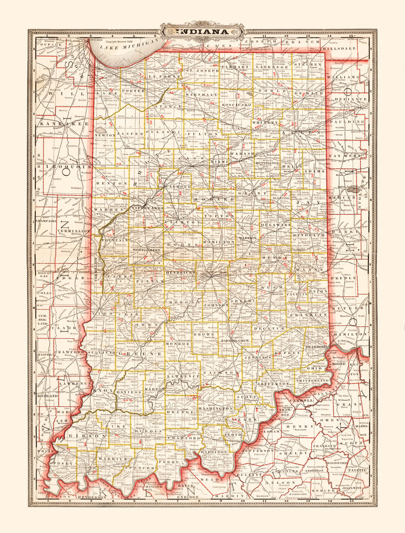 Size comparison using Vintage Map of Indiana 1882