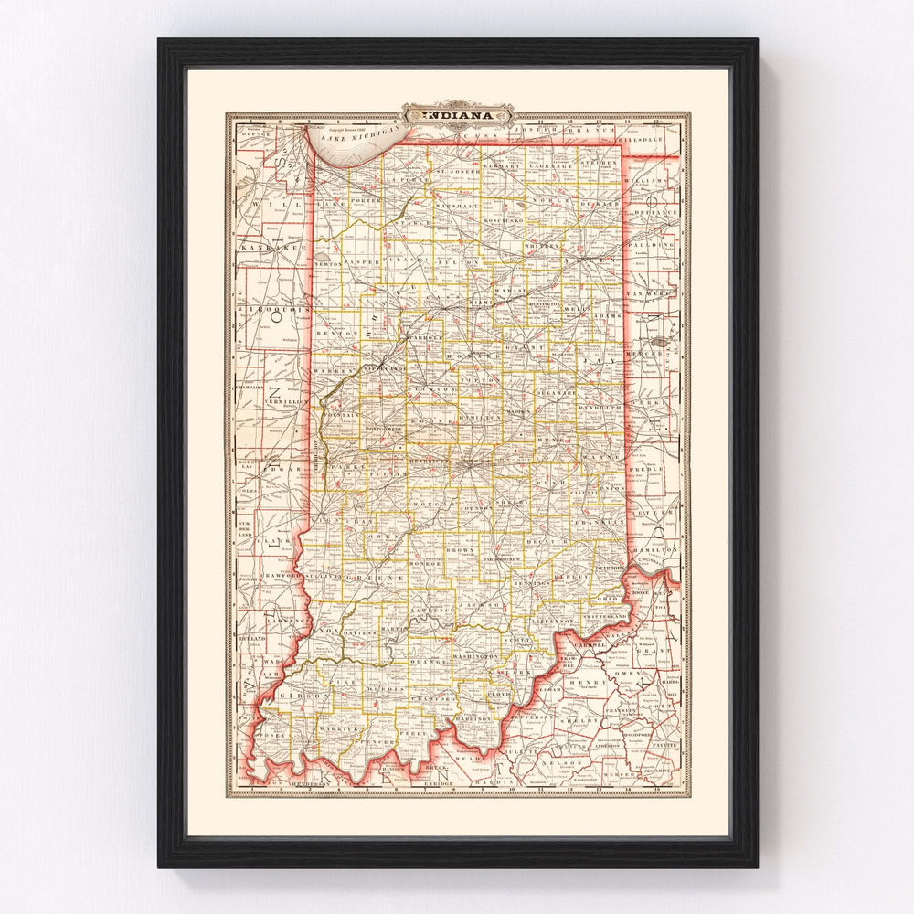 Indiana Vintage Map 1882