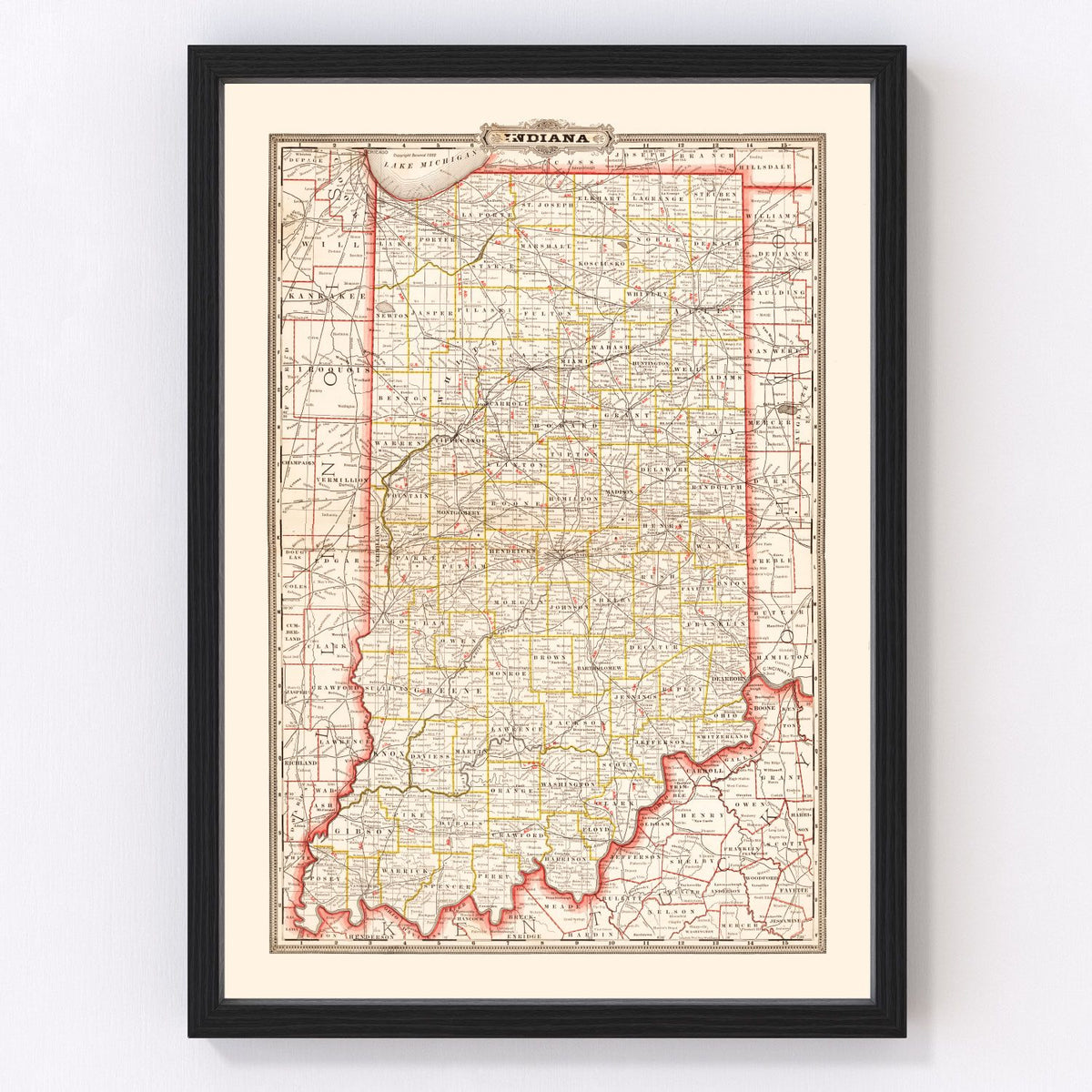 Indiana Vintage Map 1882