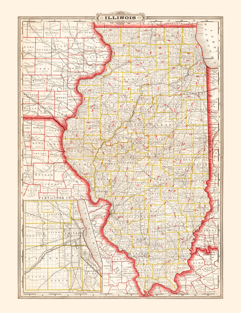 Size comparison using Vintage Map of Illinois 1882