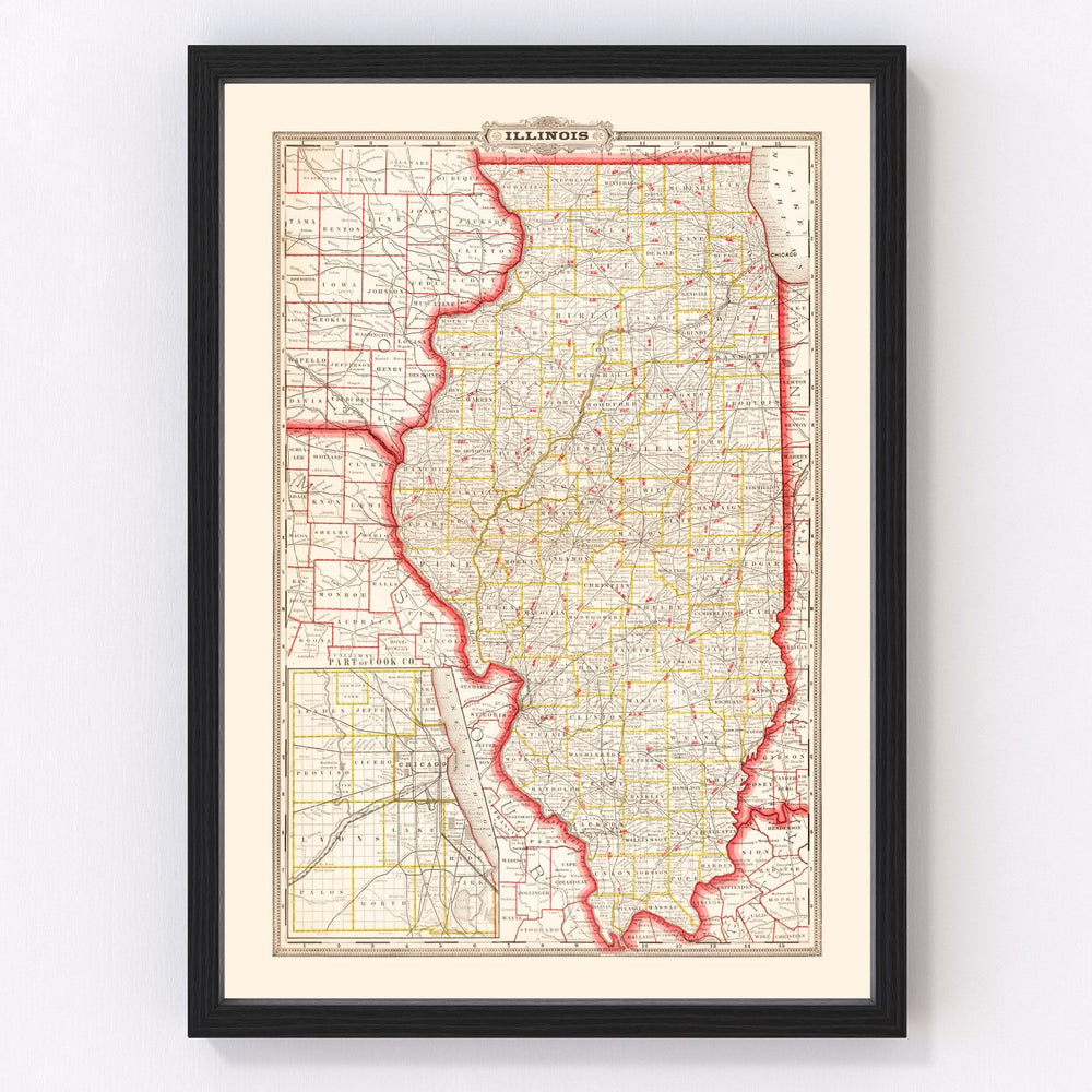 Illinois Vintage Map 1882
