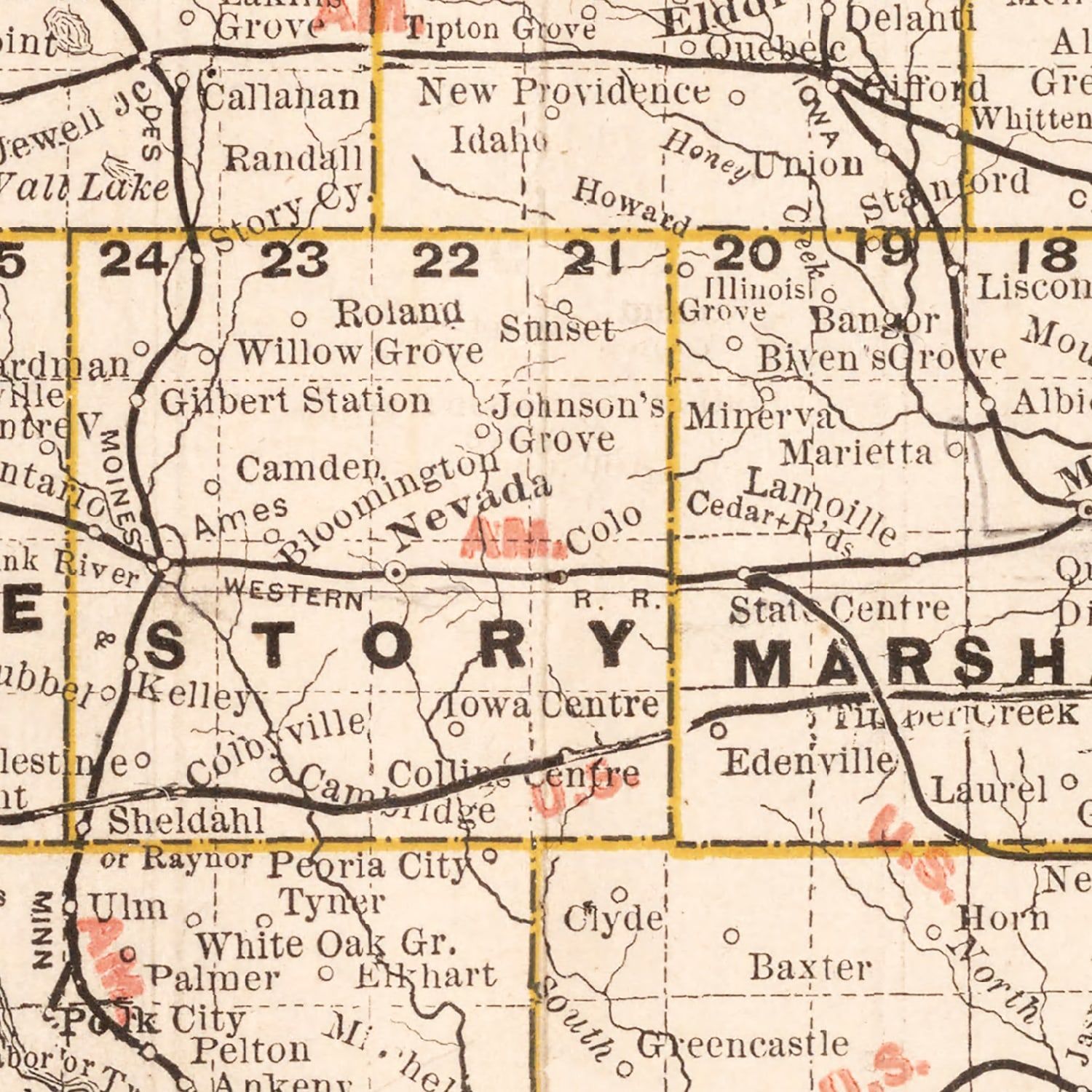 Restored historic details from the 1882 state map of County, Iowa