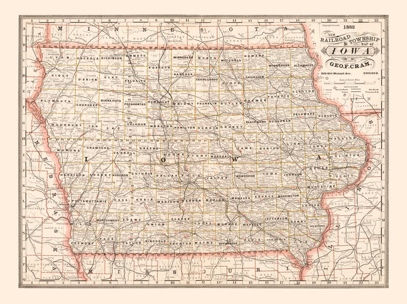 Size comparison using Vintage Railroad Map of Iowa 1882