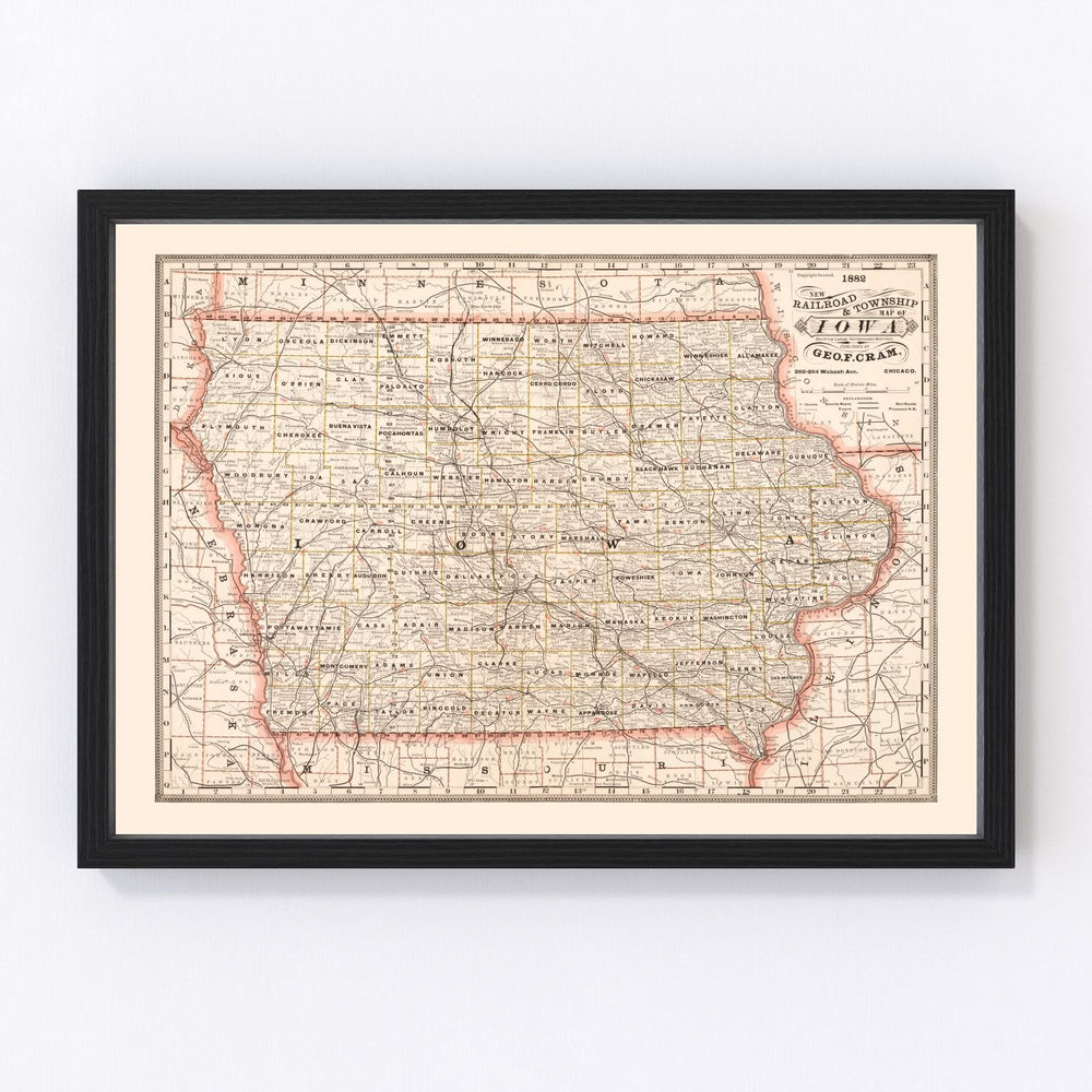 Iowa Vintage Map 1882