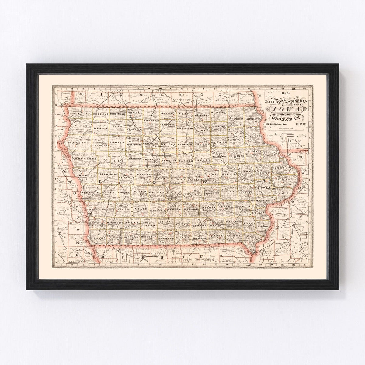 Iowa Vintage Map 1882