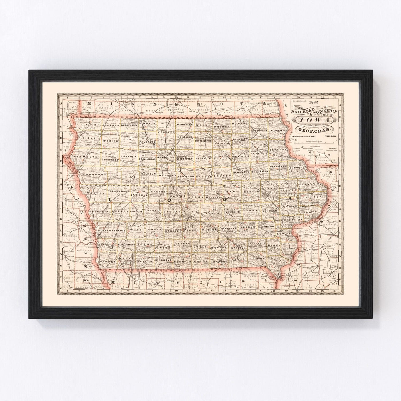 Iowa Vintage Map 1882