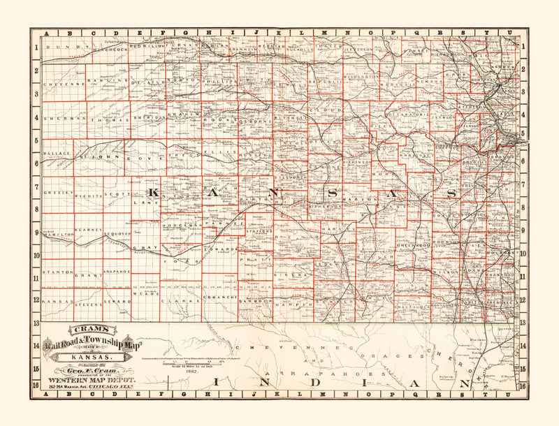 Size comparison using Vintage Railroad Map of Nebraska 1882