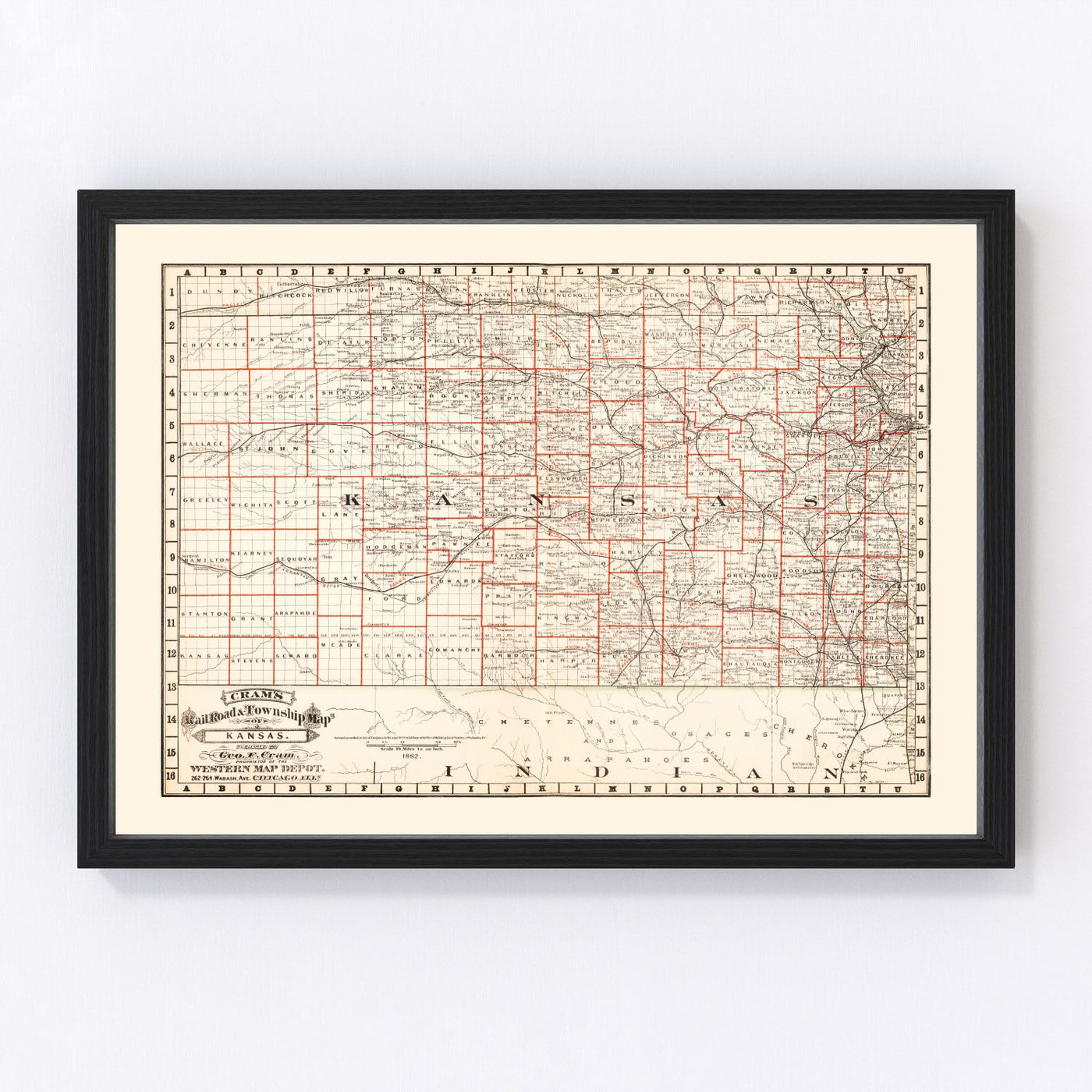 Nebraska Vintage Map 1882